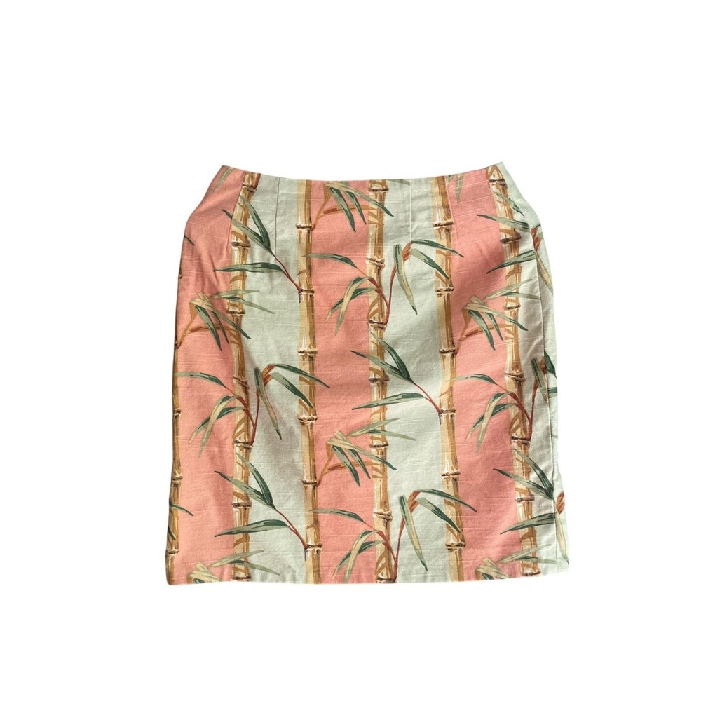 Vintage Skirt Women's Size 6 David Gregory Bamboo Leaf Print Cotton Tropical